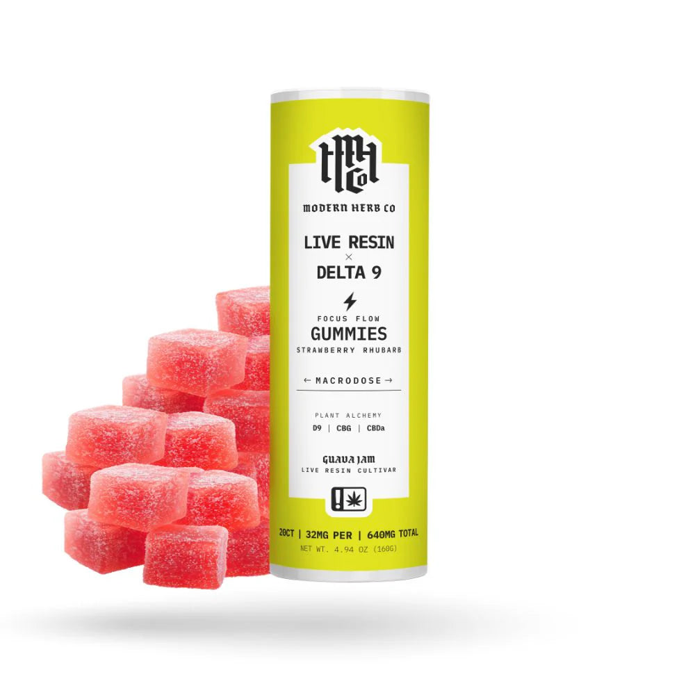 The Hemp Collect Live D9 Gummies: Focus Flow Strawberry Rhubarb 20ct