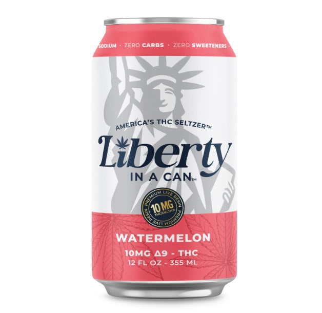 Liberty in a Can watermelon 10MG THC seltzer can on a white background