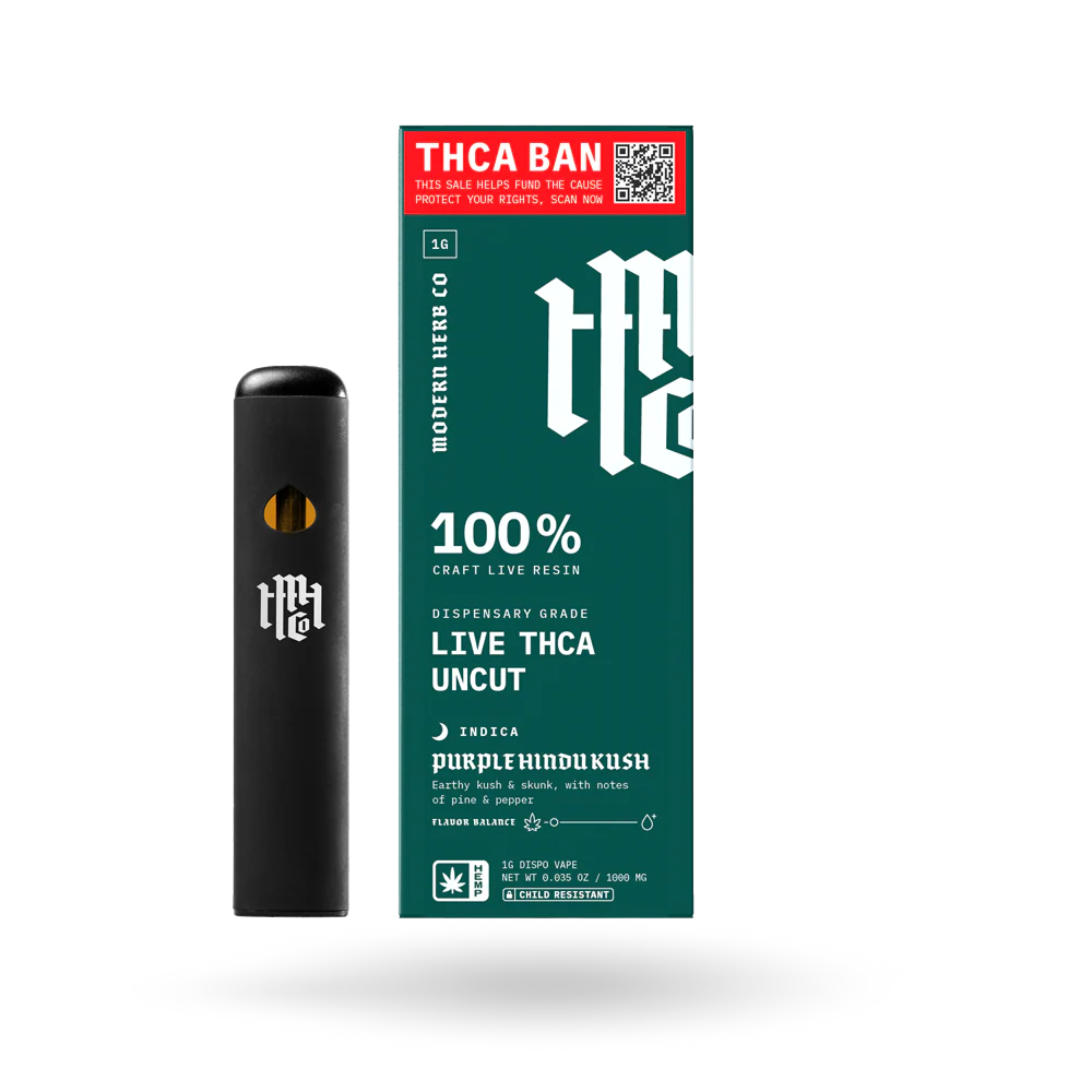 THCA vape pen and packaging with 'Modern Herb Co' branding on a white background