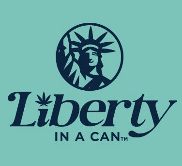 Logo with 'Liberty in a Can' text and an image of a woman on a light blue background