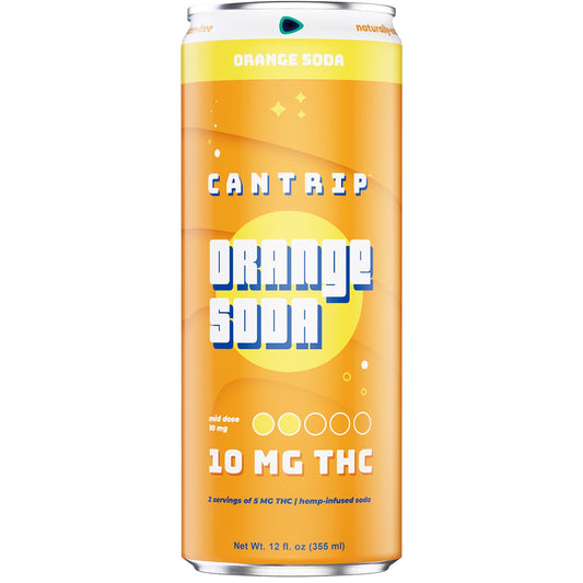 Cantrip 10MG THC Orange Soda can on a white background