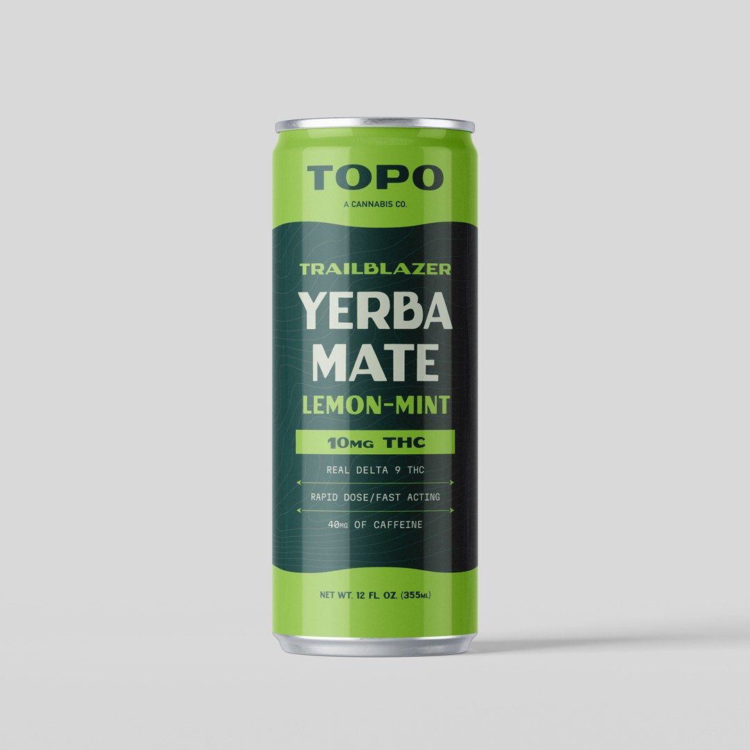 Topo Yerba Mate Lemon-Mint can on a gray background